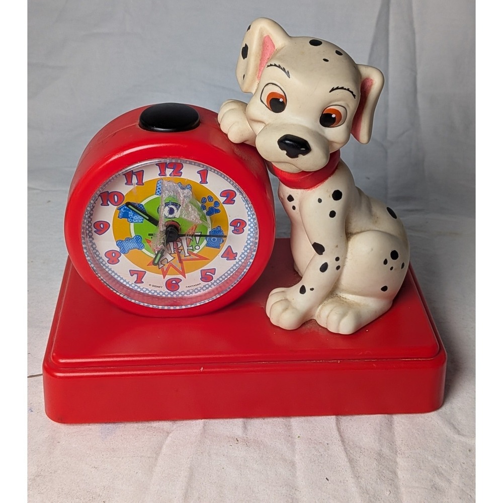 Disney 101 Dalmatians Alarm Clock **  WORKS**Fantasma Vintage Red Puppy Figure r